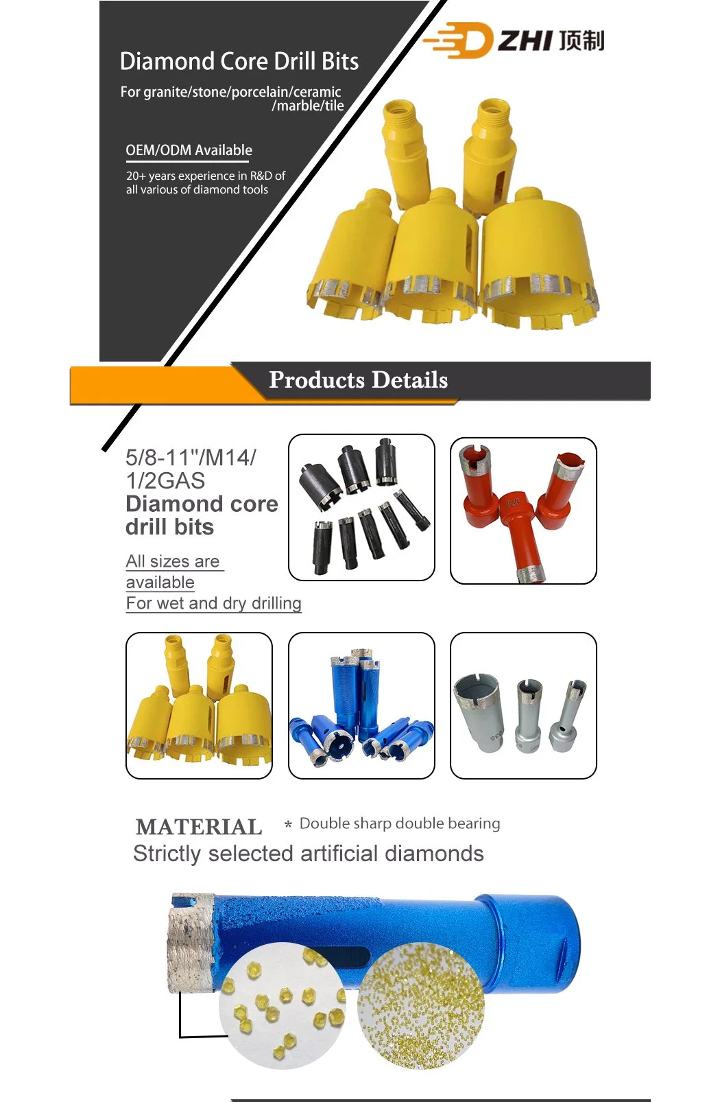 Diamond Hole Cutter Core Drill Bits M14 8mm